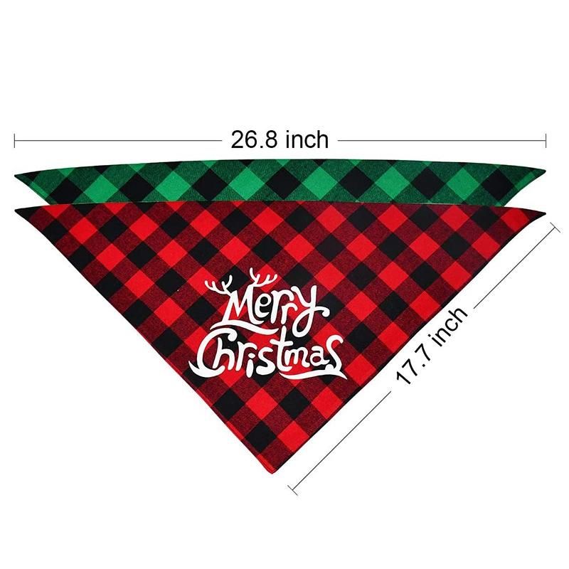 2 Pack Dog Headscarves Classic Plaid Triple-cornered Pet