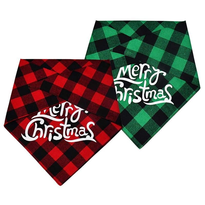 2 Pack Dog Headscarves Classic Plaid Triple-cornered Pet