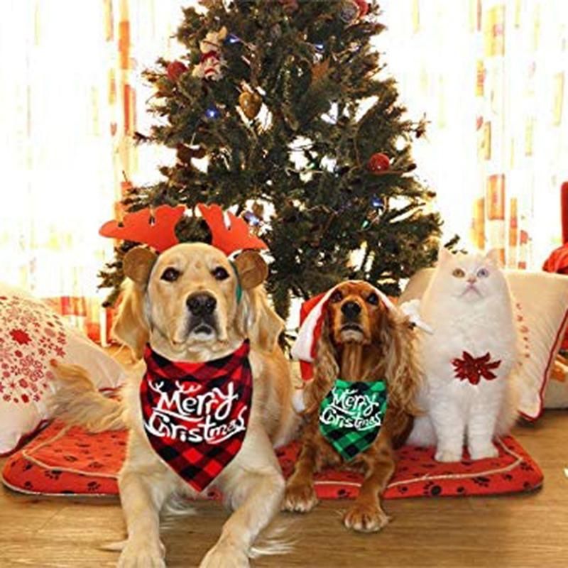 2 Pack Dog Headscarves Classic Plaid Triple-cornered Pet