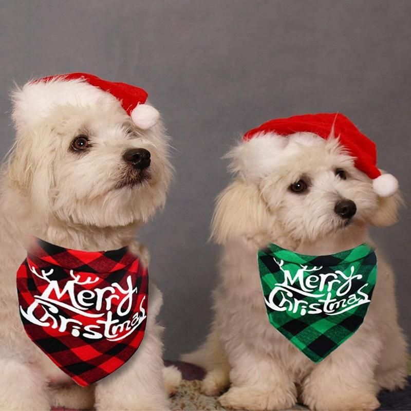 2 Pack Dog Headscarves Classic Plaid Triple-cornered Pet