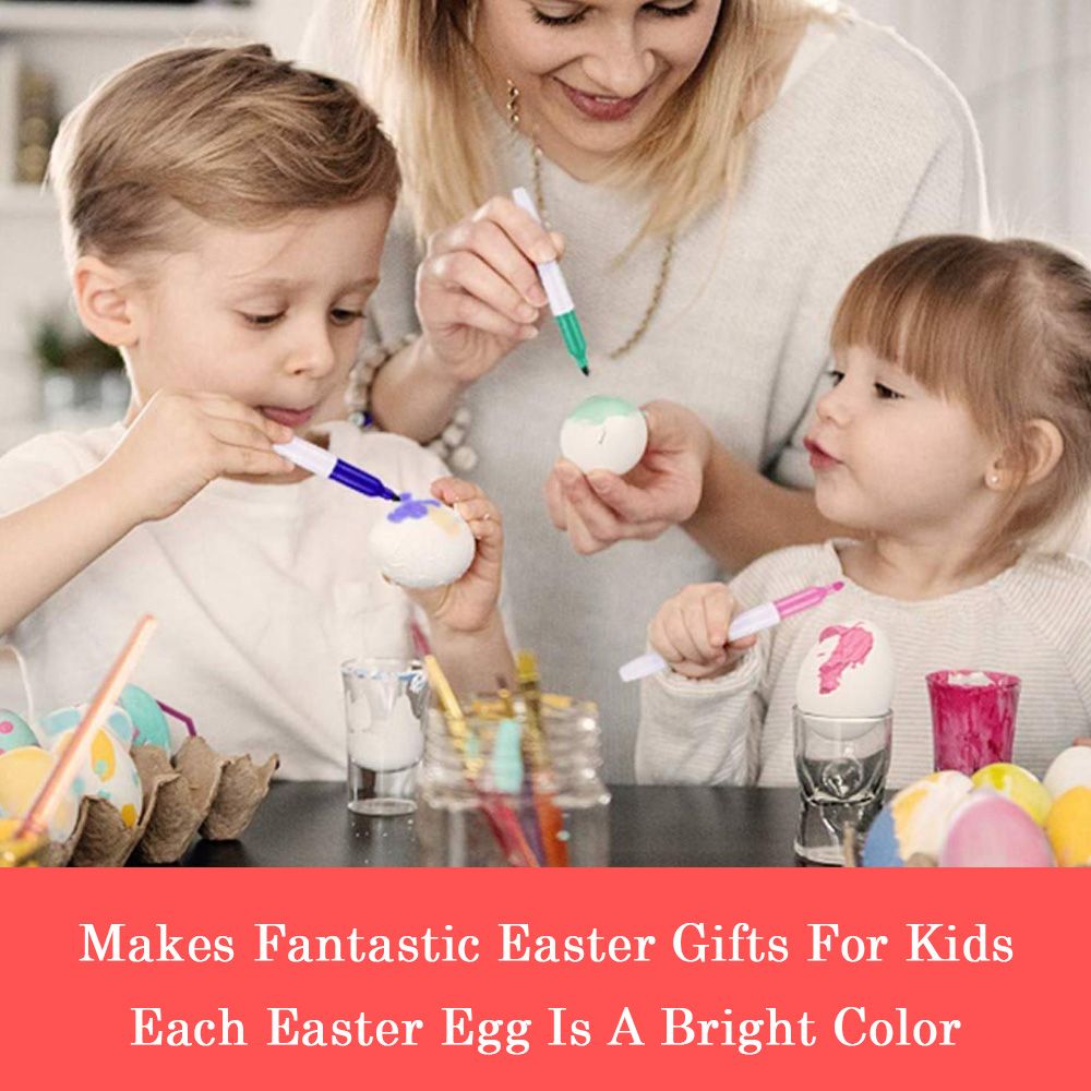 50pcs DIY Easter Eggs 8pcs Color Pens Hanging White Plastic