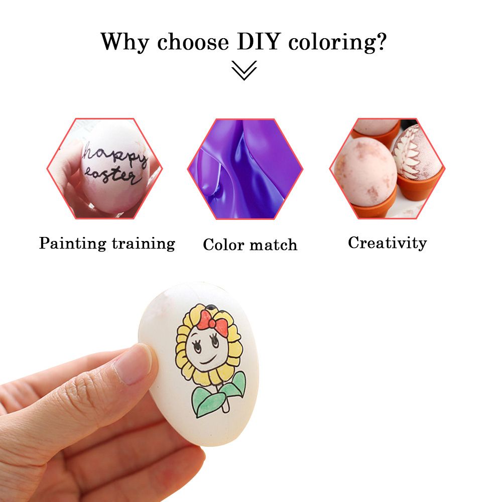 50pcs DIY Easter Eggs 8pcs Color Pens Hanging White Plastic