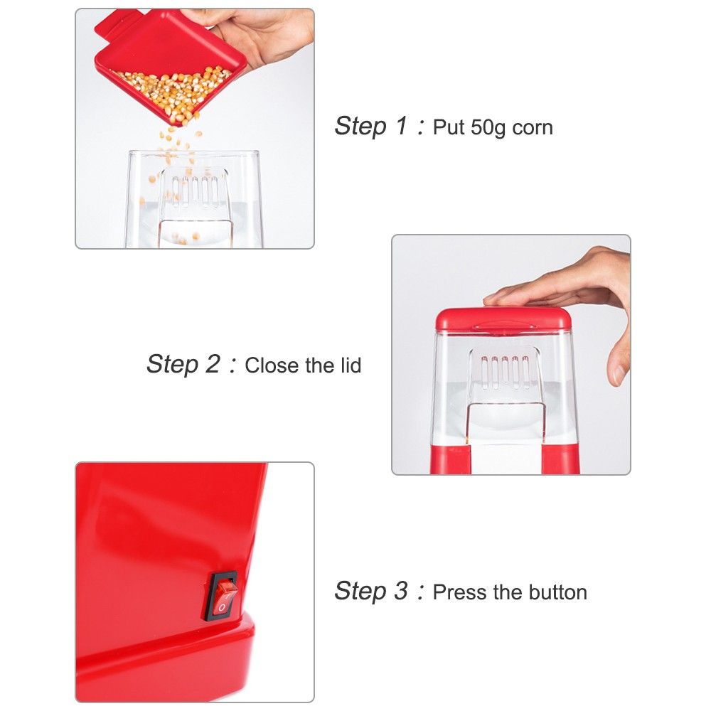 Electric Hot Air Popcorn Popper With Top Cover Electric