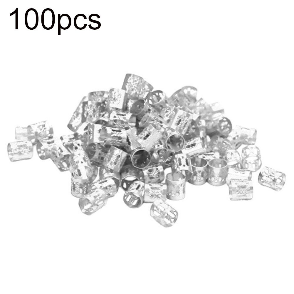100Pcs Adjustable Hair Braid Cuff Clips Dreadlock-Silver