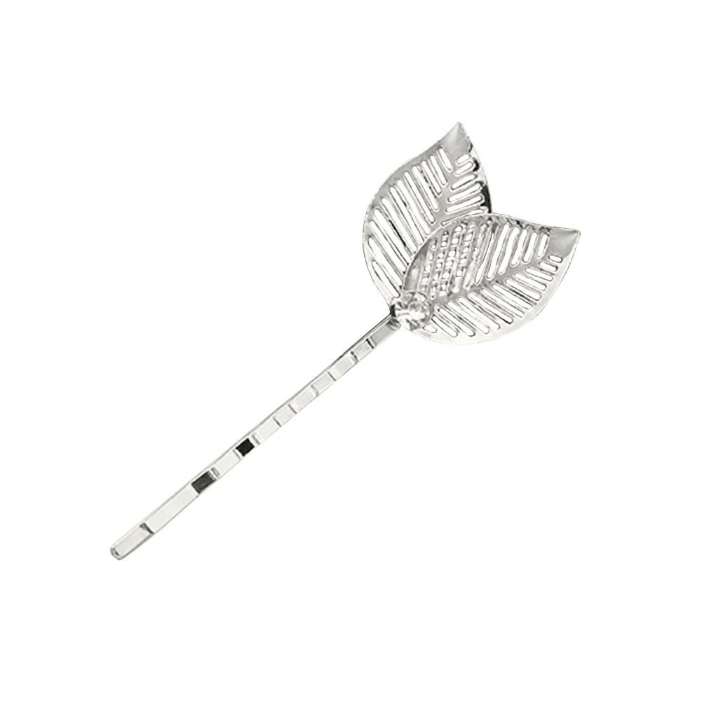Elegant Leaves Hollow Out Hairpin Slide Clip Women-Silver