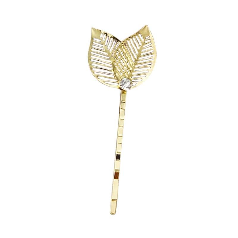 Elegant Leaves Hollow Out Hairpin Slide Clip Women-Silver