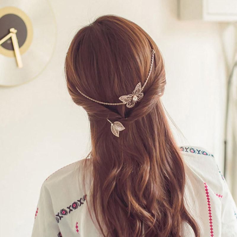 Elegant Leaves Hollow Out Hairpin Slide Clip Women-Silver