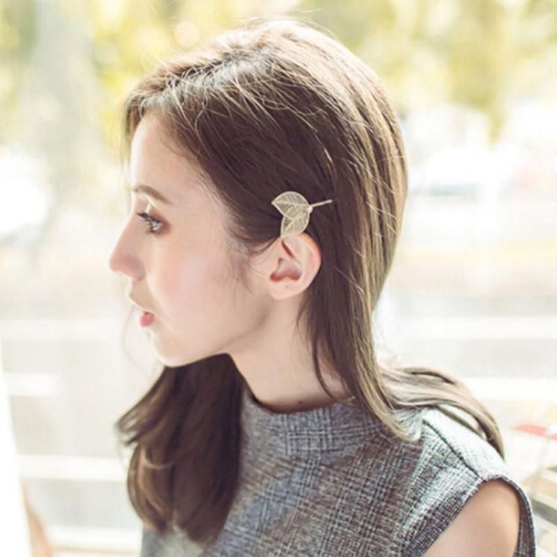Elegant Leaves Hollow Out Hairpin Slide Clip Women-Silver