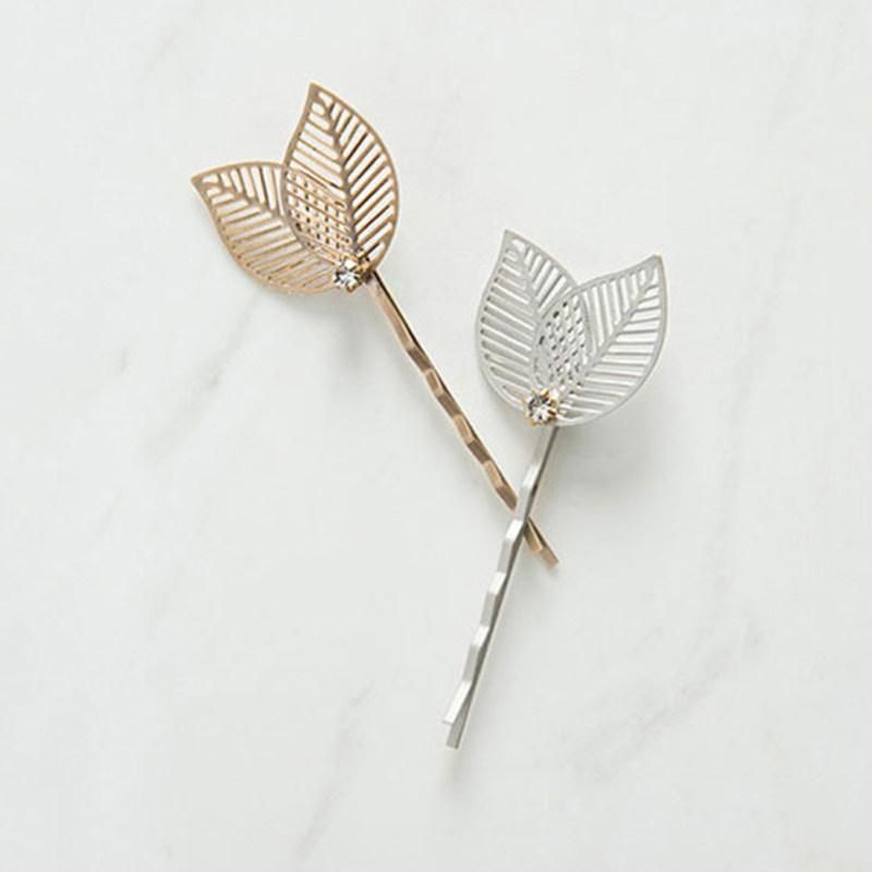 Elegant Leaves Hollow Out Hairpin Slide Clip Women-Silver