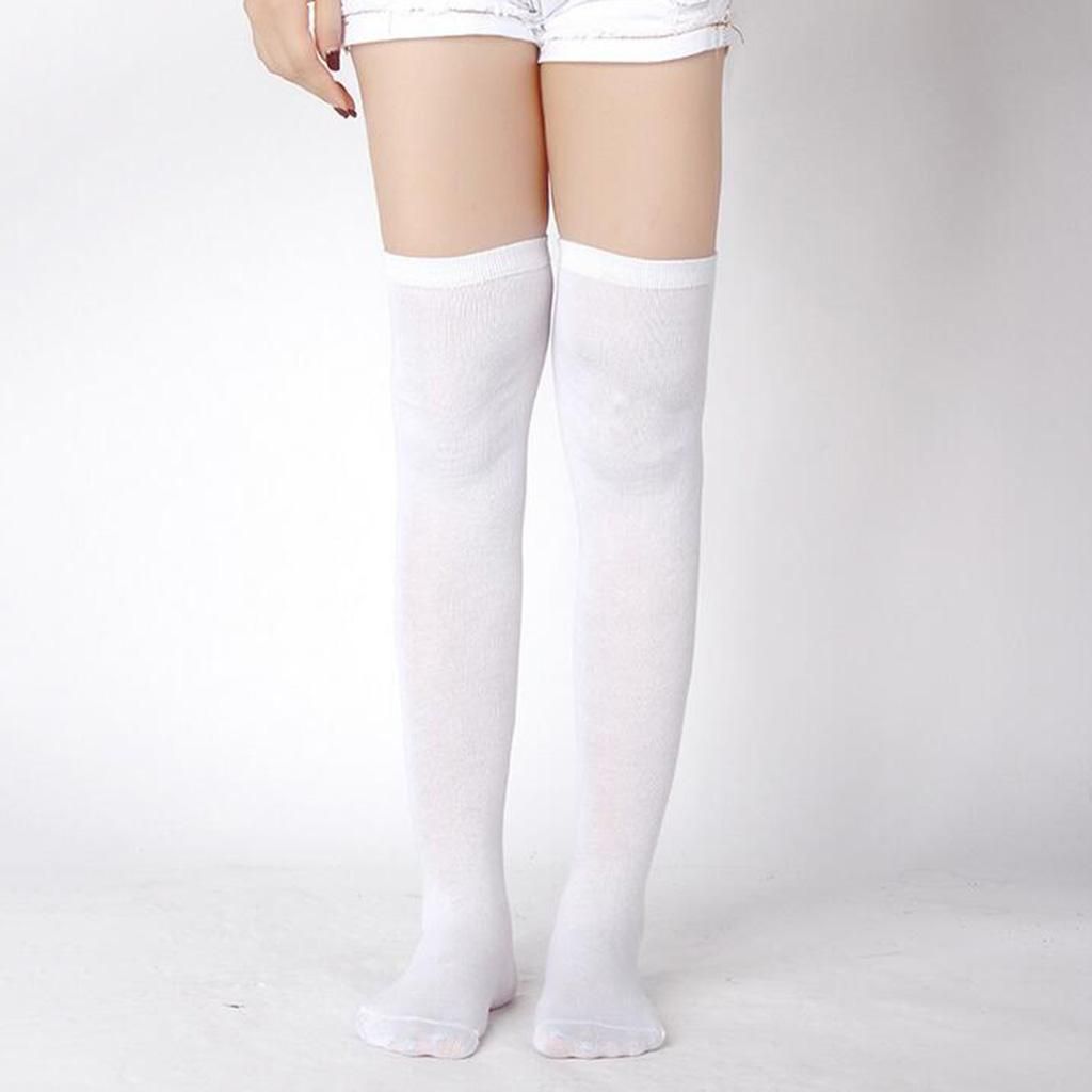 Women Girls Hot Extra Long Thigh High Socks Cotton Stocking White