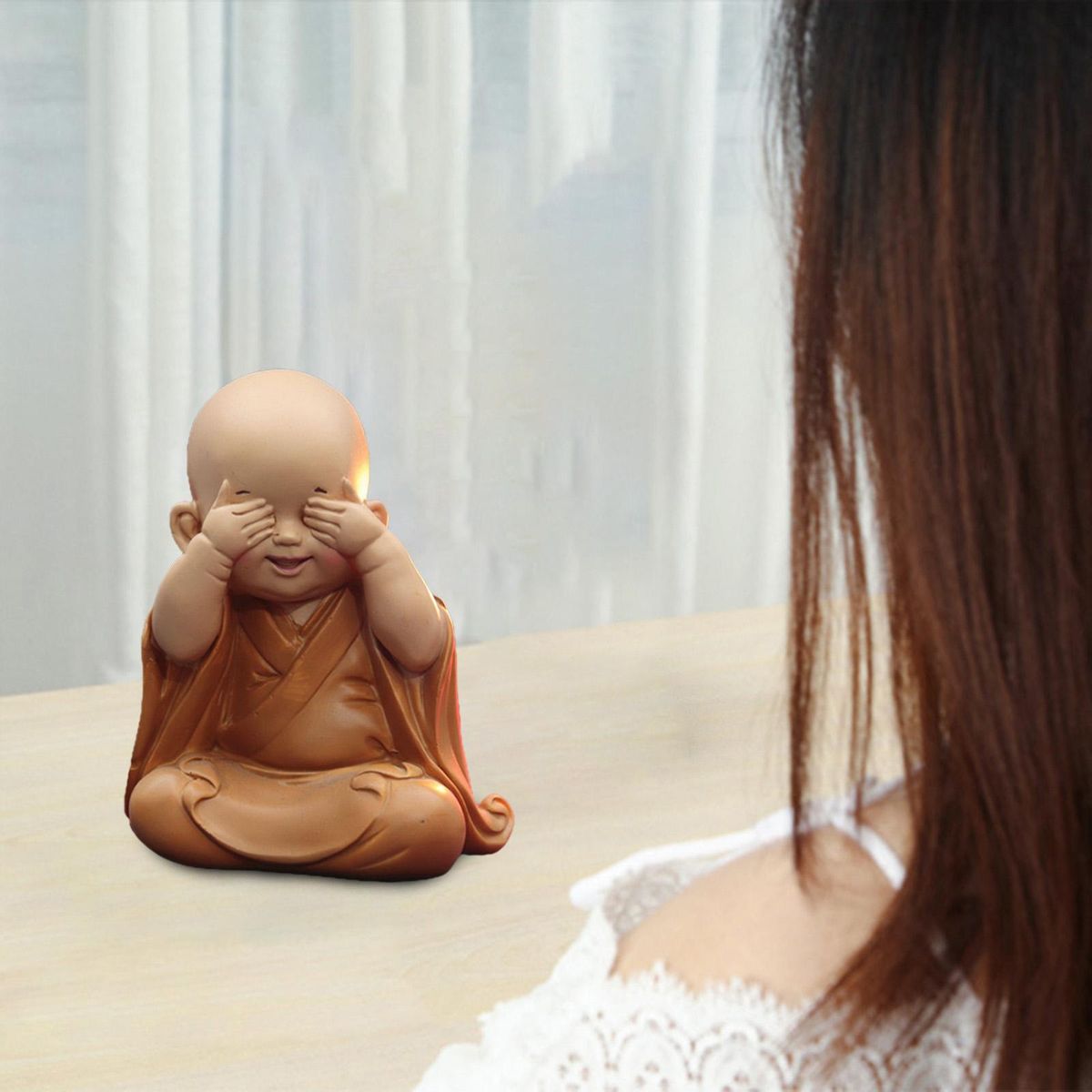 Cute Buddha Statue  Figurine Ornaments Buddha Cover Eyes