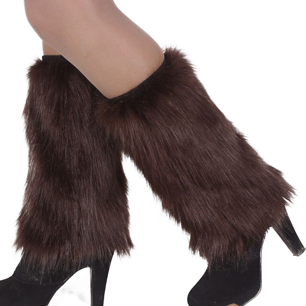 Warm Fashion Faux Fur Solid Color Long Leg Warmers-Coffee