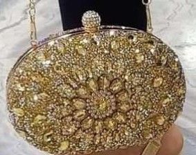 Beautifully Embellished Bridal Gold Color Clutch Purse
