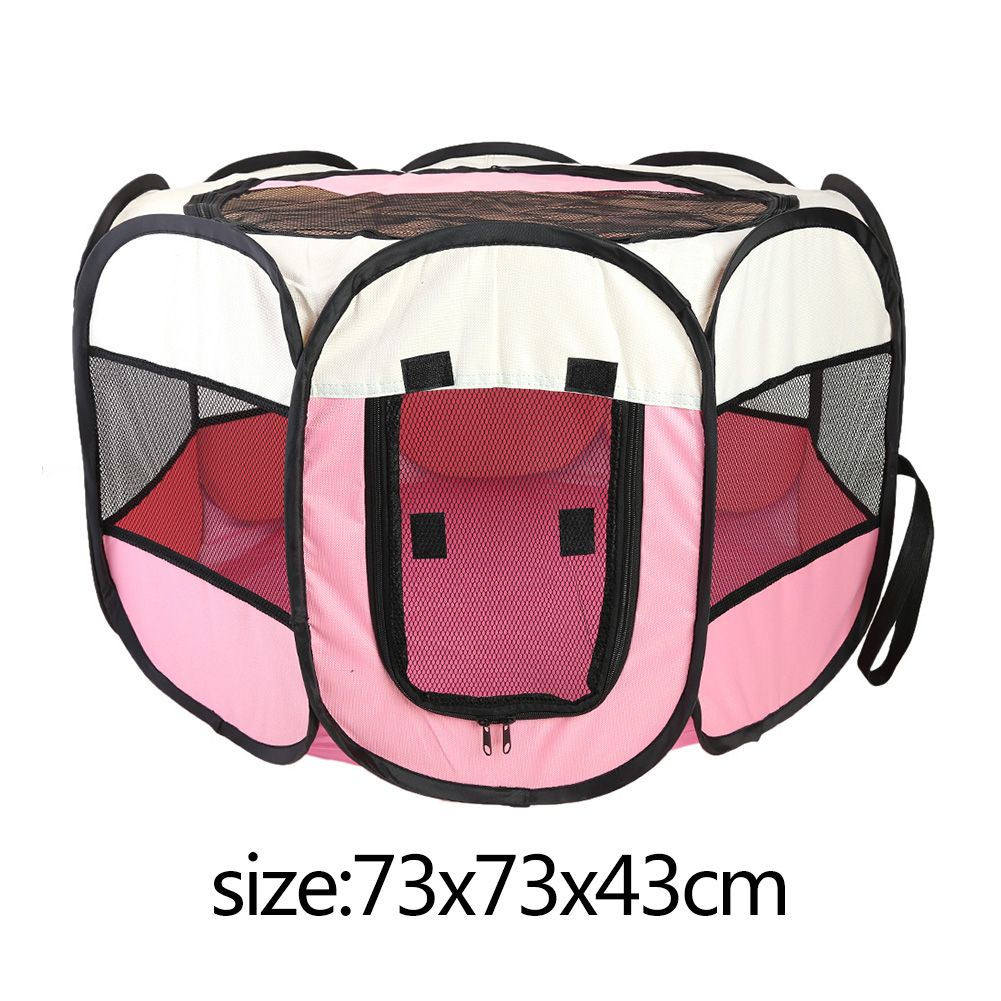Portable Collapsible Pet Dog Cage Park Tent Room Puppy Exercise Cage Outdoor Waterproof Two Door Mesh Cover  Easy Dog House-Pink