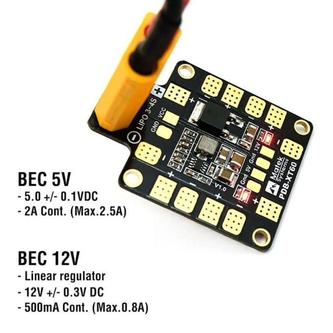 PDB-XT60 Dual BEC 5V/2A 12V/0.5A Output Power Distribution-