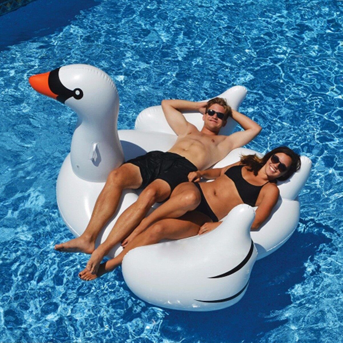 60" White Swan Inflatable Float Summer Lake Swimming Water Pool Kid Rideable Toy