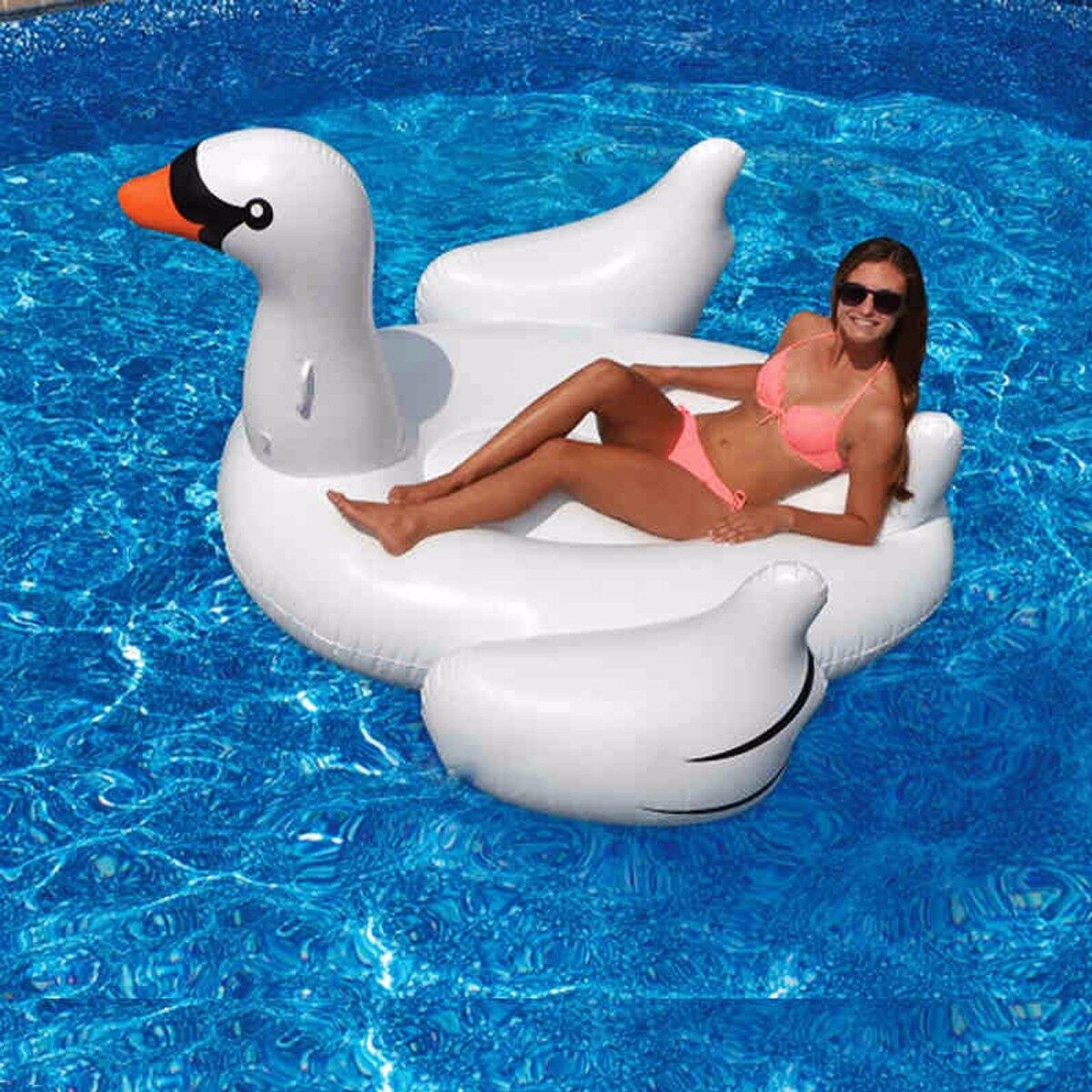 60" White Swan Inflatable Float Summer Lake Swimming Water Pool Kid Rideable Toy