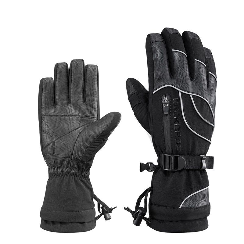 (S133-BK)ROCKBROS Windproof Waterproof -30 Degree Winter Men Women Skiing Gloves Snowmobile Sn GRE