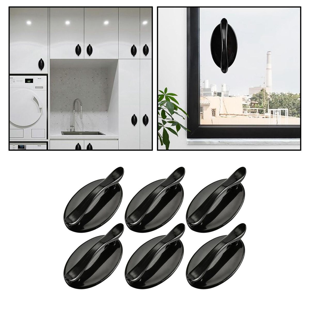 6pcs Plastic Cabinet Handle Solid Kitchen Cupboard Drawer Pull Black