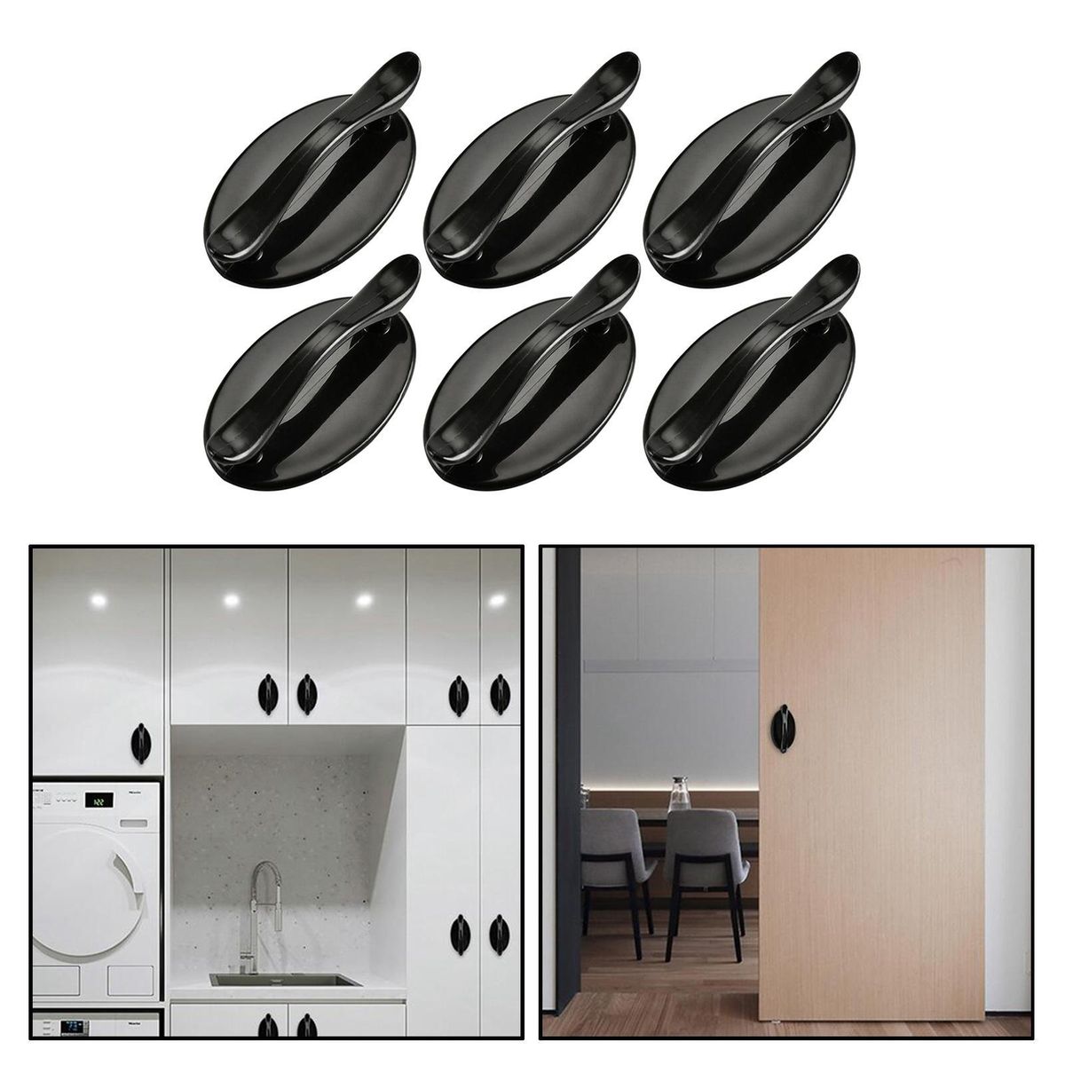 6pcs Plastic Cabinet Handle Solid Kitchen Cupboard Drawer Pull Black