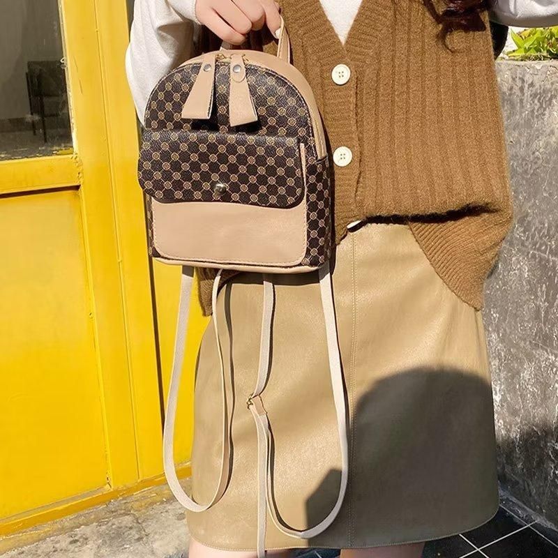 Ladies Backpack Bag Small Leather Bags For Girls Beige