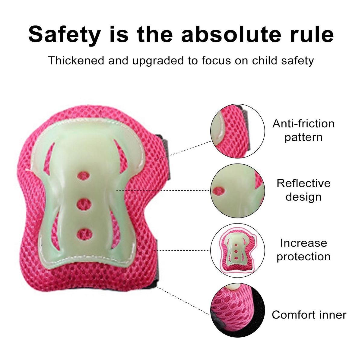 Youth Knee Pads Toddler Protective Gear Set Lightweight Shockproof Pink