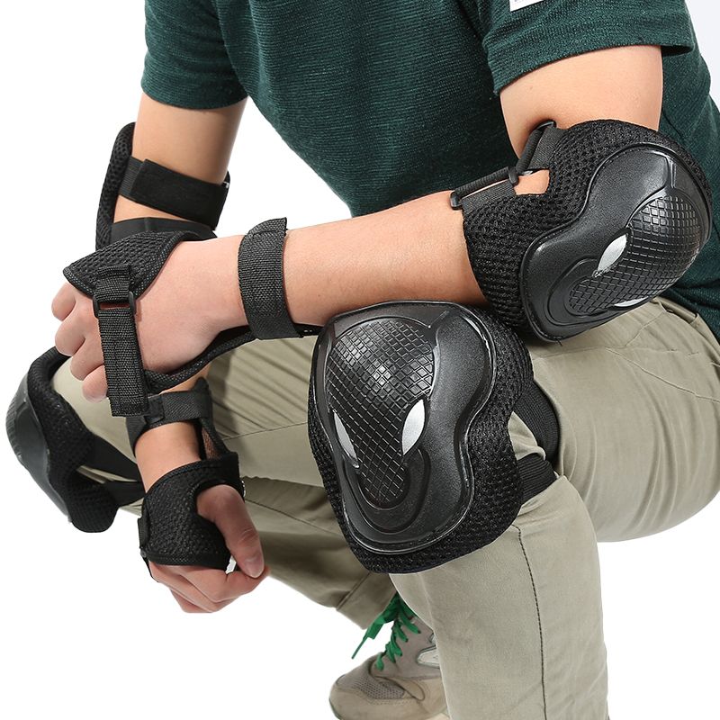 (Black)6pcs/set Cycling Roller Skating Protector Gear Pad Guard Set For Knee Elbow Wrist For Skateboard Roller Blading Riding Scooter SAB