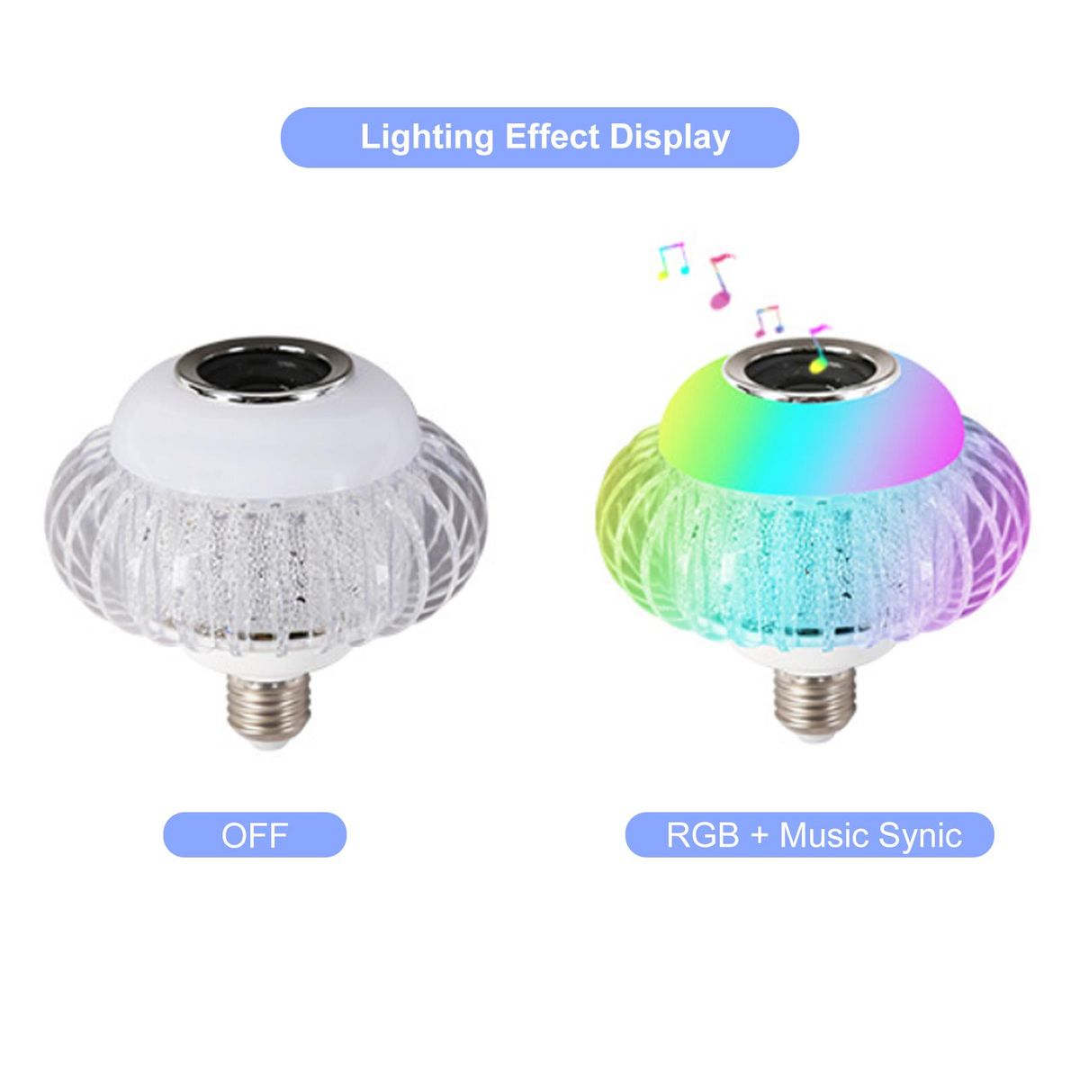 A C85-265V 15W RGB S-mart BT Connected LEDs B-ulb Light with Controller BT Speaker Dimmable Brightness Adjustable Flash/ Strobe/ Fade/ Smooth Diverse Lighting Modes Music Synic E27 Base Socket Holder for Home Party DJ Show De