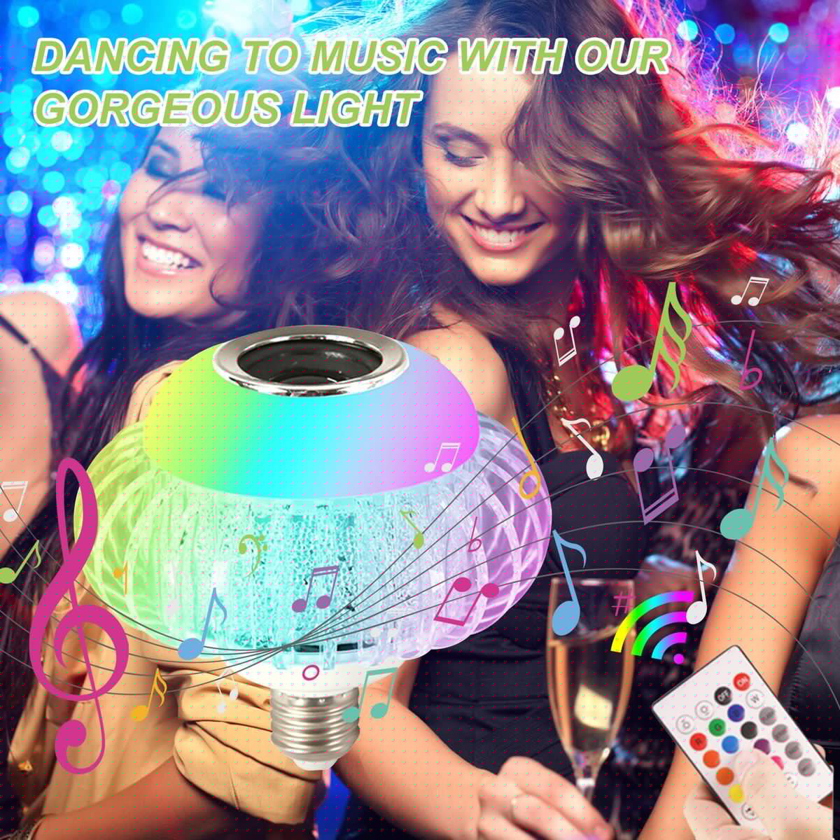A C85-265V 15W RGB S-mart BT Connected LEDs B-ulb Light with Controller BT Speaker Dimmable Brightness Adjustable Flash/ Strobe/ Fade/ Smooth Diverse Lighting Modes Music Synic E27 Base Socket Holder for Home Party DJ Show De