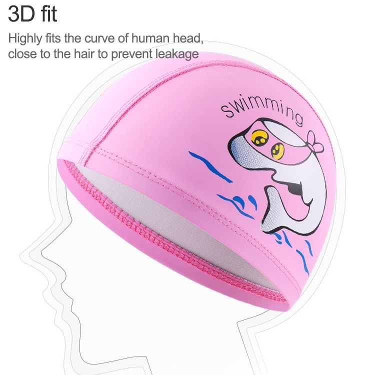 Children PU Dolphin Pattern Elastic Swimming Cap