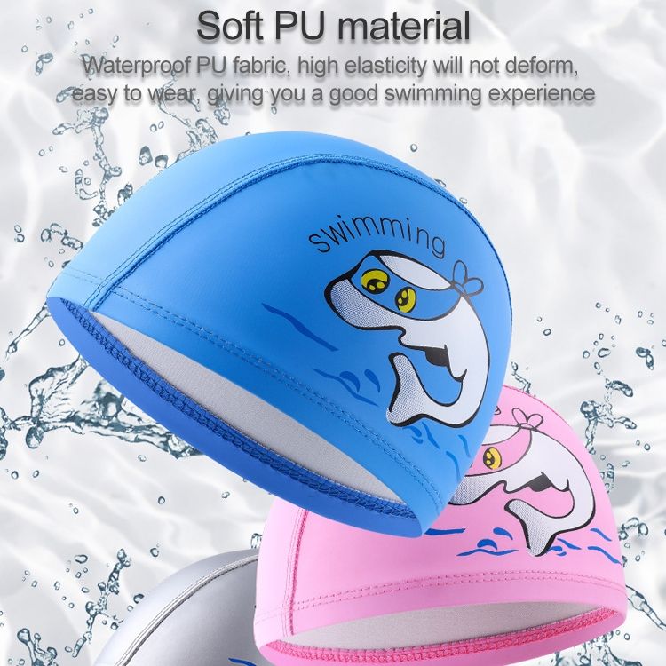 Children PU Dolphin Pattern Elastic Swimming Cap