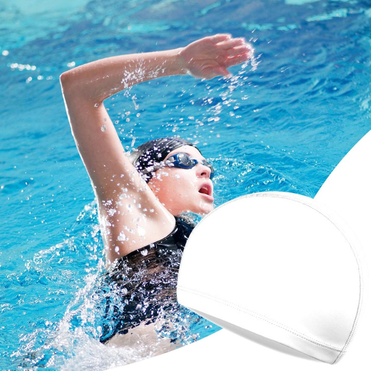 Unisex Swimming Hat Ear Protection Pool Swimming Hat Beanie Caps White