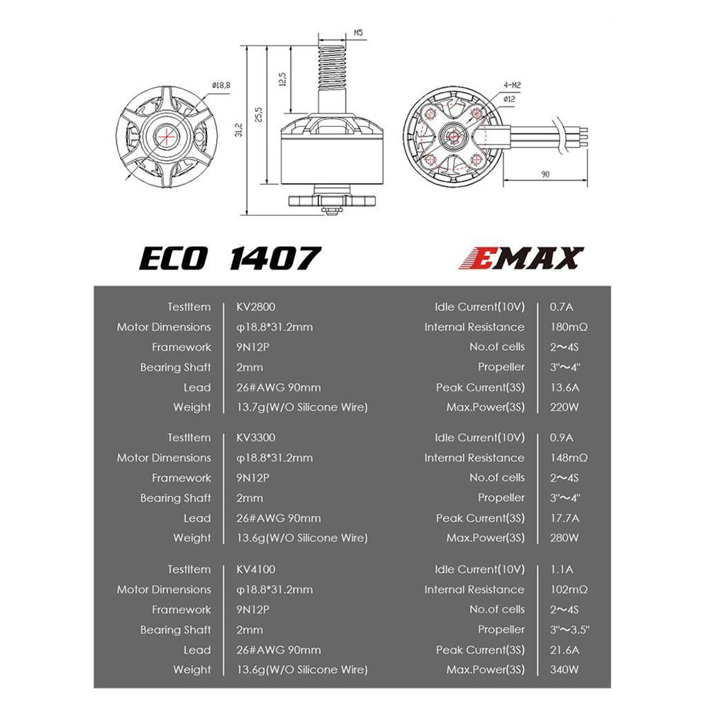 EMAX ECO Mini Series 1407 2-4S Brushless Motor for FPV Racing RC Drone - 3300KV