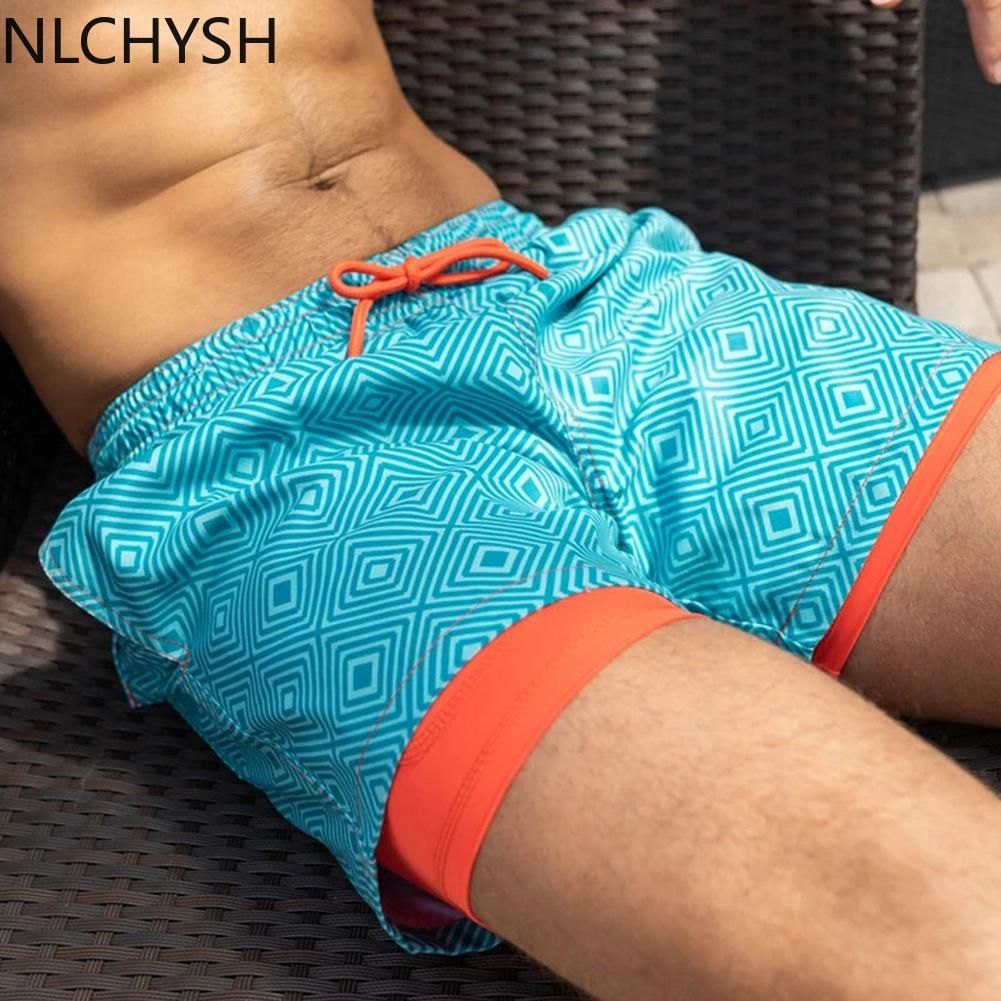 2021 New Fitness Printing Quick Dry Swimwear Men  Swimming Trunks Summer