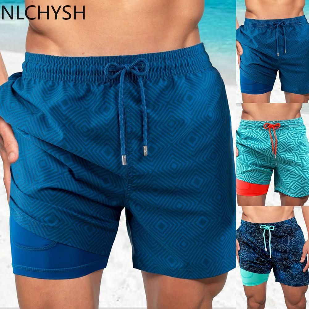2021 New Fitness Printing Quick Dry Swimwear Men  Swimming Trunks Summer