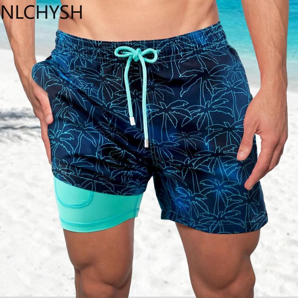 2021 New Fitness Printing Quick Dry Swimwear Men  Swimming Trunks Summer