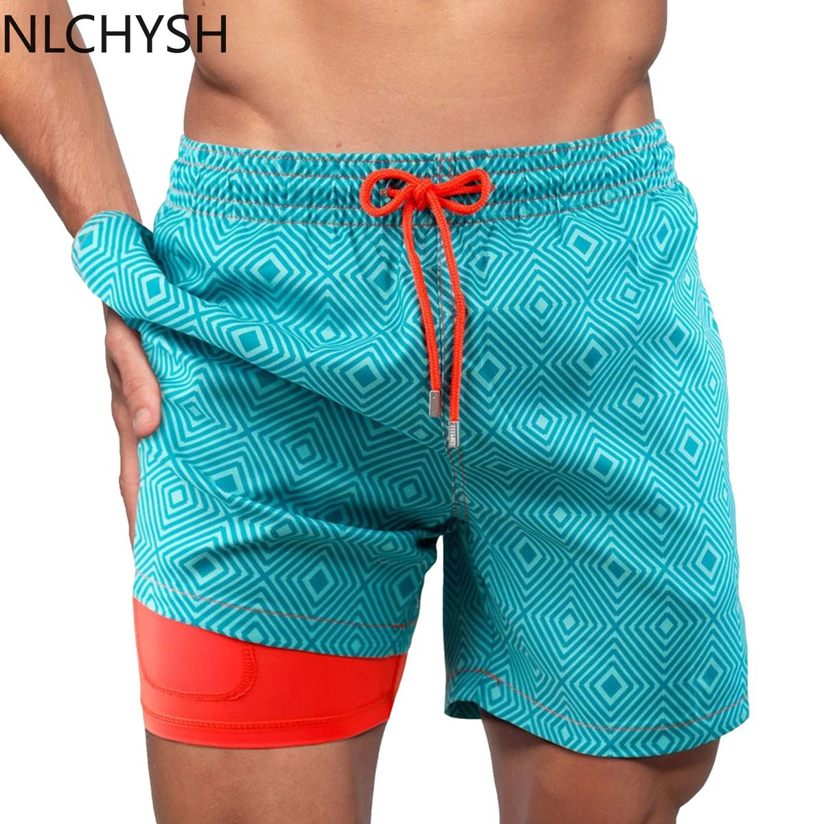 2021 New Fitness Printing Quick Dry Swimwear Men  Swimming Trunks Summer