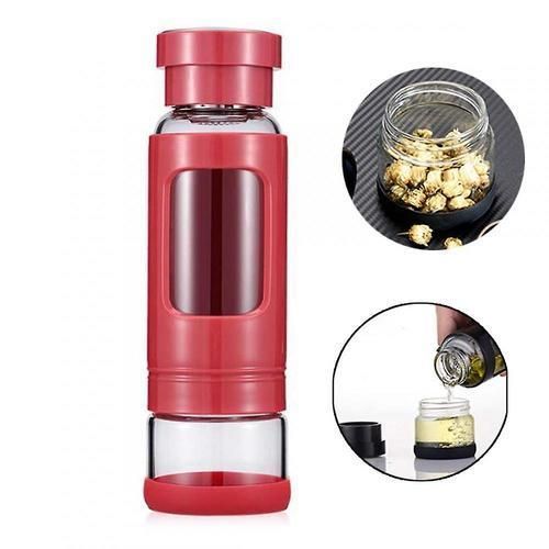 Portable Tea Tumbler Water Bottle 400ml With Removable Tea/fruit Infuser And Tea Storage Compartment(Red)
