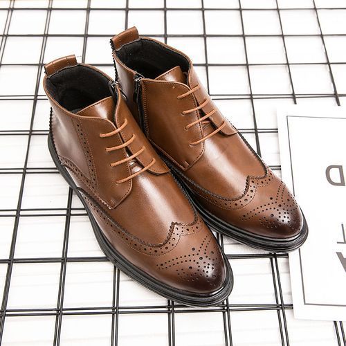 Mens Good Quality PU Leather Zipper Design Ankle Boots-Brown