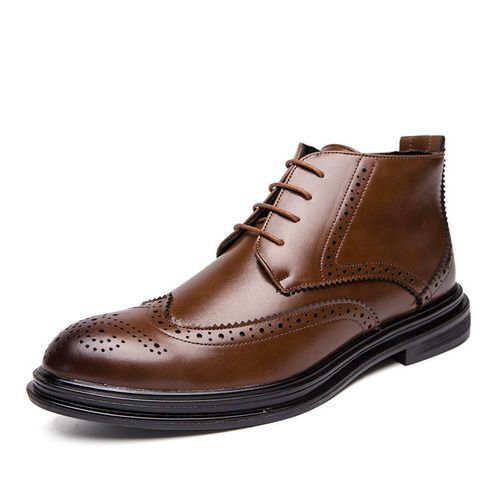 Mens Good Quality PU Leather Zipper Design Ankle Boots-Brown