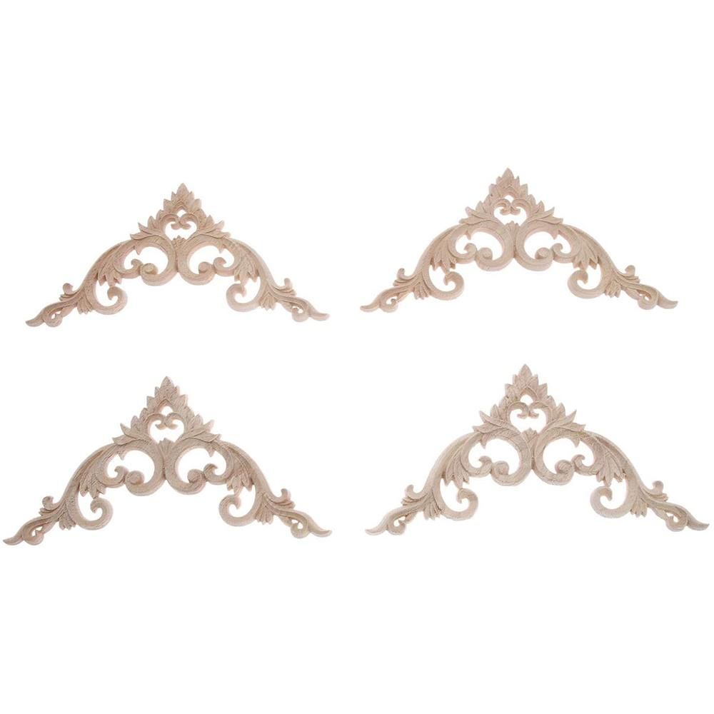 4Pcs/Set Wood Carved Corner Onlay Applique Unpainted Frame Cupboard Cabinet Decal for Home Furniture Decoration 15cm