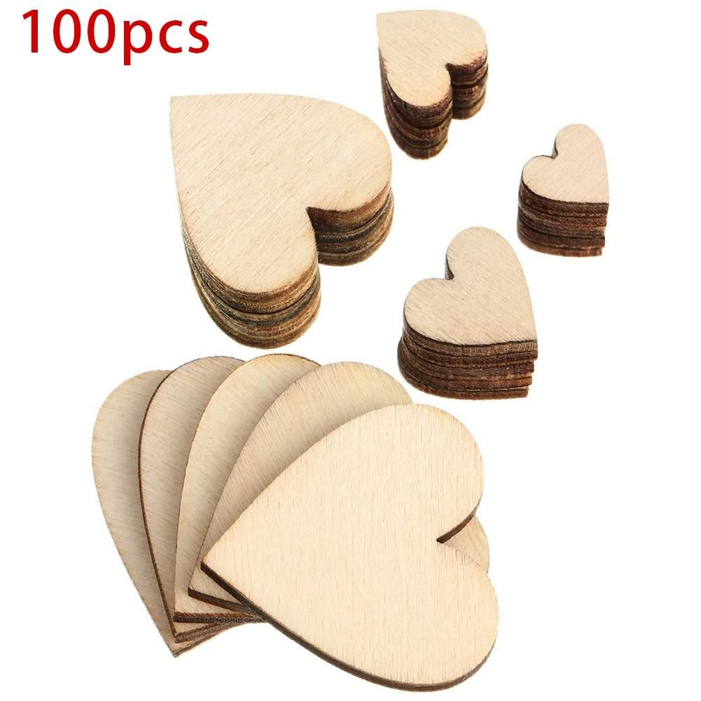 100 Pieces Heart Blank Wood Slices for Christmas, Wedding,