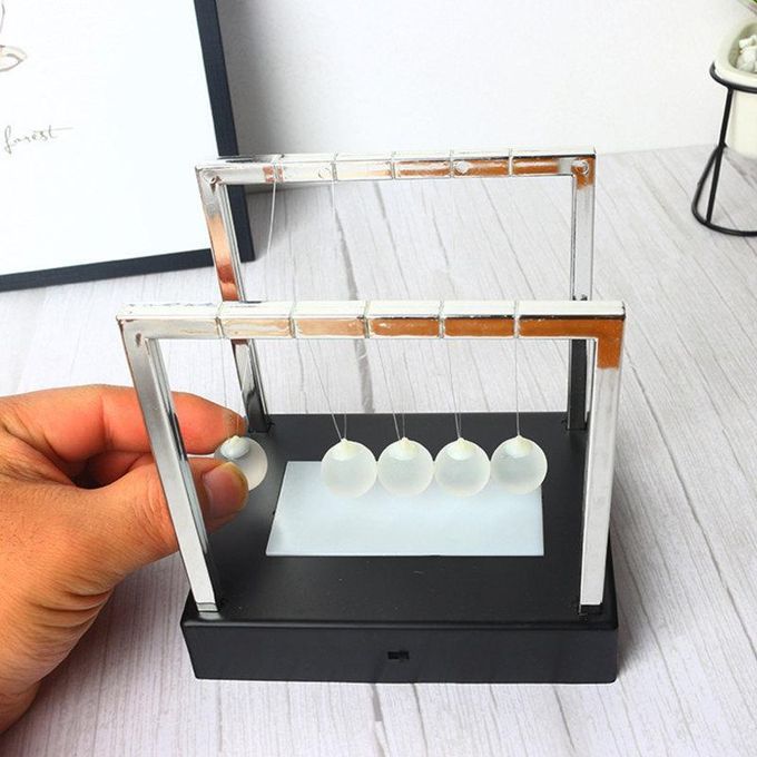 Black Base Newtons Cradle Pendulum Balls Physics-