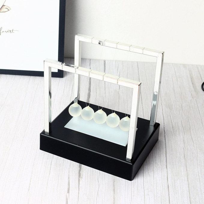 Black Base Newtons Cradle Pendulum Balls Physics-