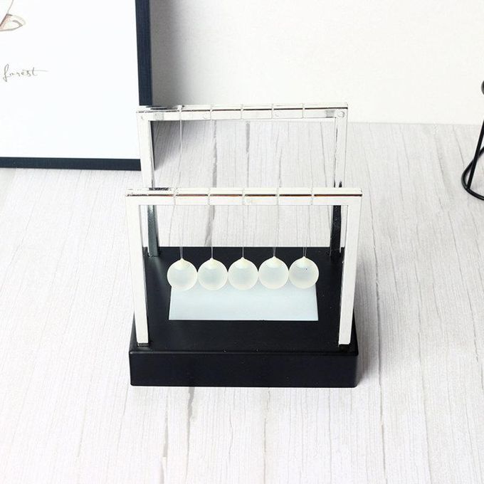 Black Base Newtons Cradle Pendulum Balls Physics-