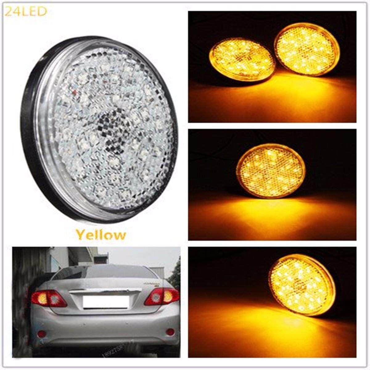 2PCS Round Reflector LED Light Rear Tail Brake Stop Signal 12V For Toyota COROLLA Yellow