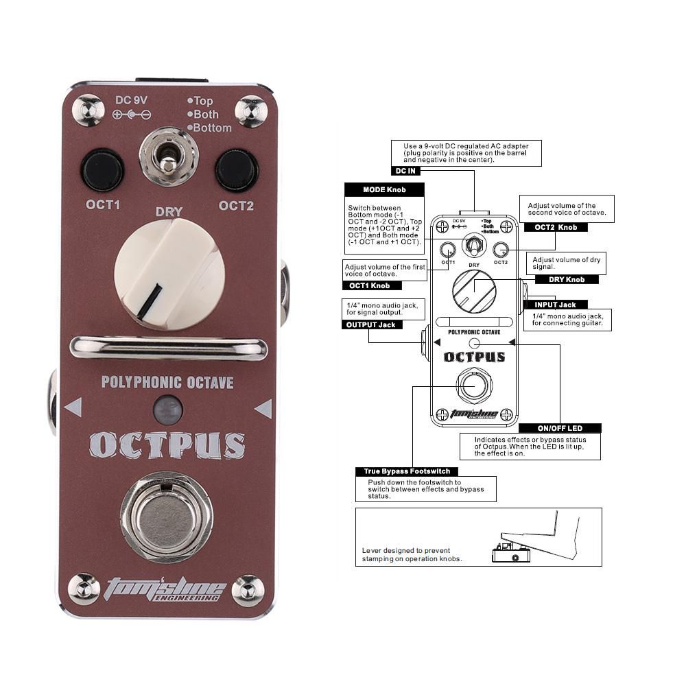 AROMA AOS-3 Octpus Polyphonic Octave Electric Guitar Effect Pedal Mini Single Effect with True Bypass
