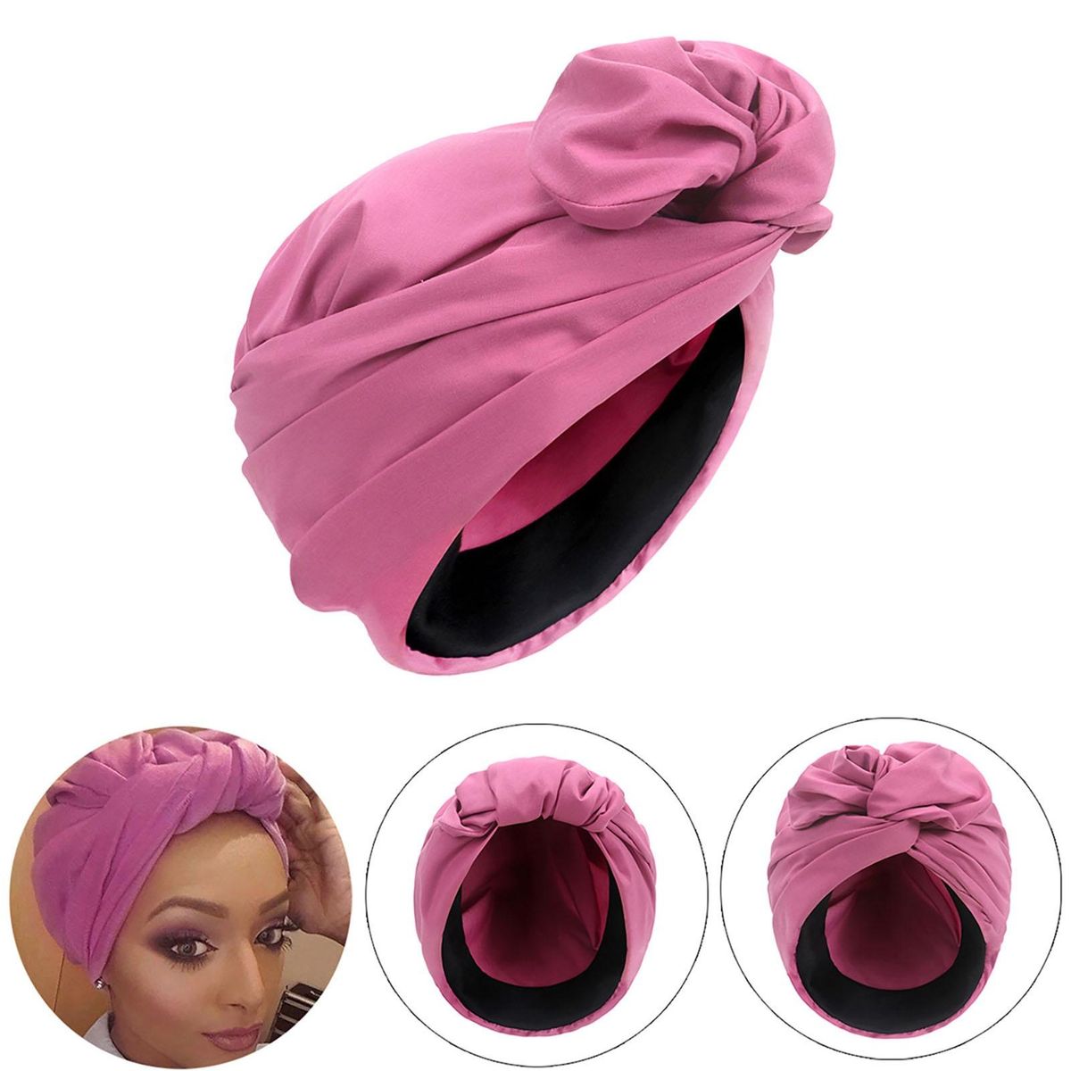 Solid-color Headscarf Retro Chic Headwrap Soft Breathable for Women Pink
