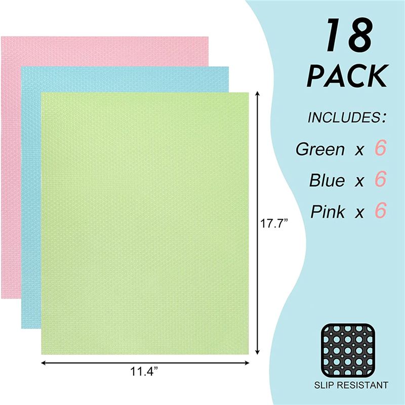18 Pcs Refrigerator Liners Mats, Fridge Shelf Liners