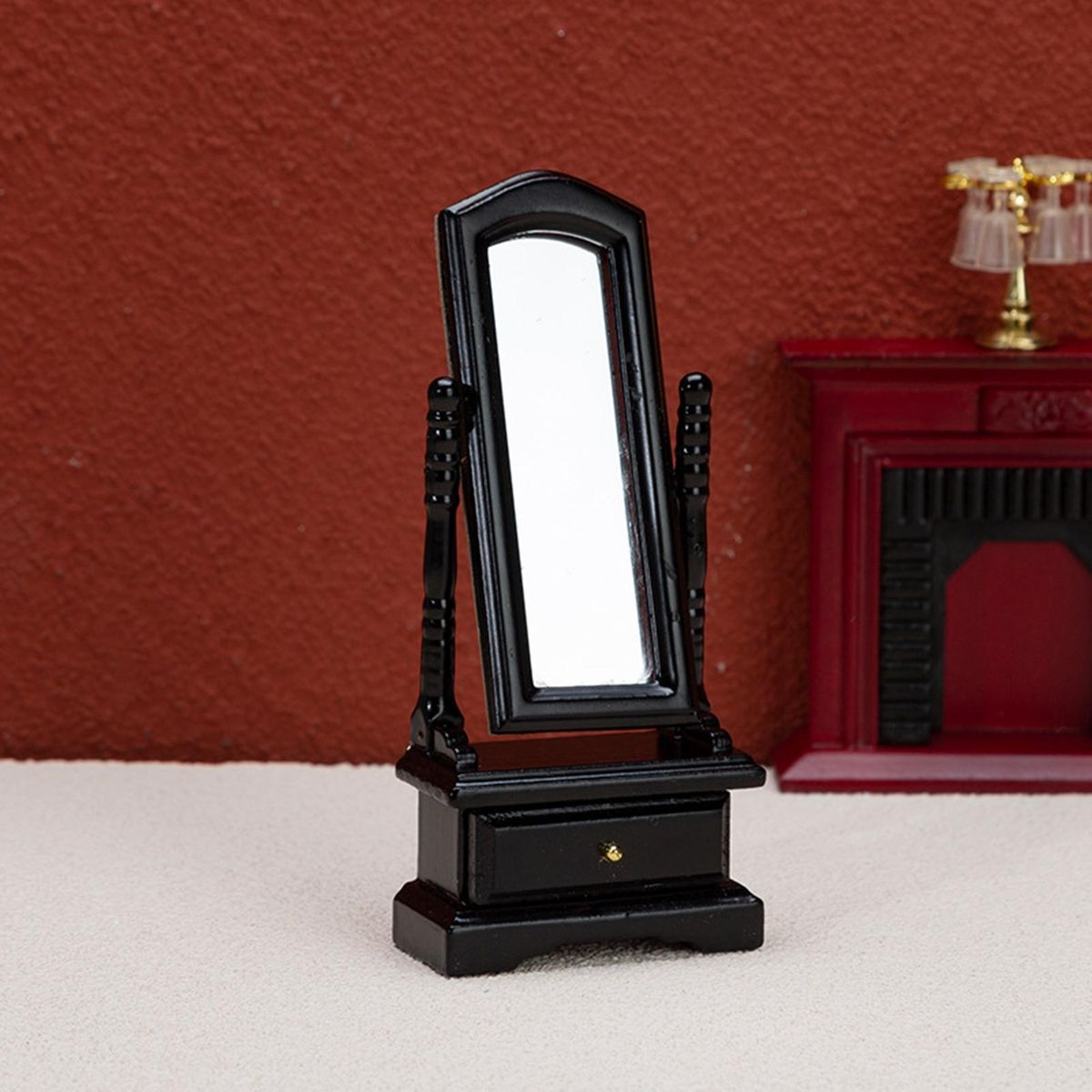 Doll House Furniture Wooden Mini Dressing Mirror Dollhouse Furniture Black
